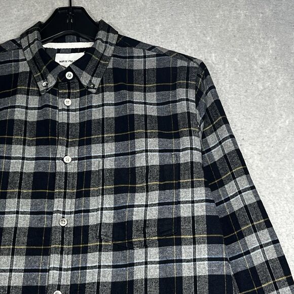 Norse Projects Anton Flannel Shirt Size Medium Gray Plaid Long Sleeve Button Up - Picture 3 of 14
